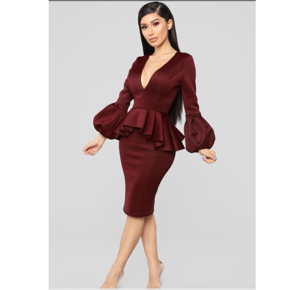 never worn Fashionova burgundy Peplum dress